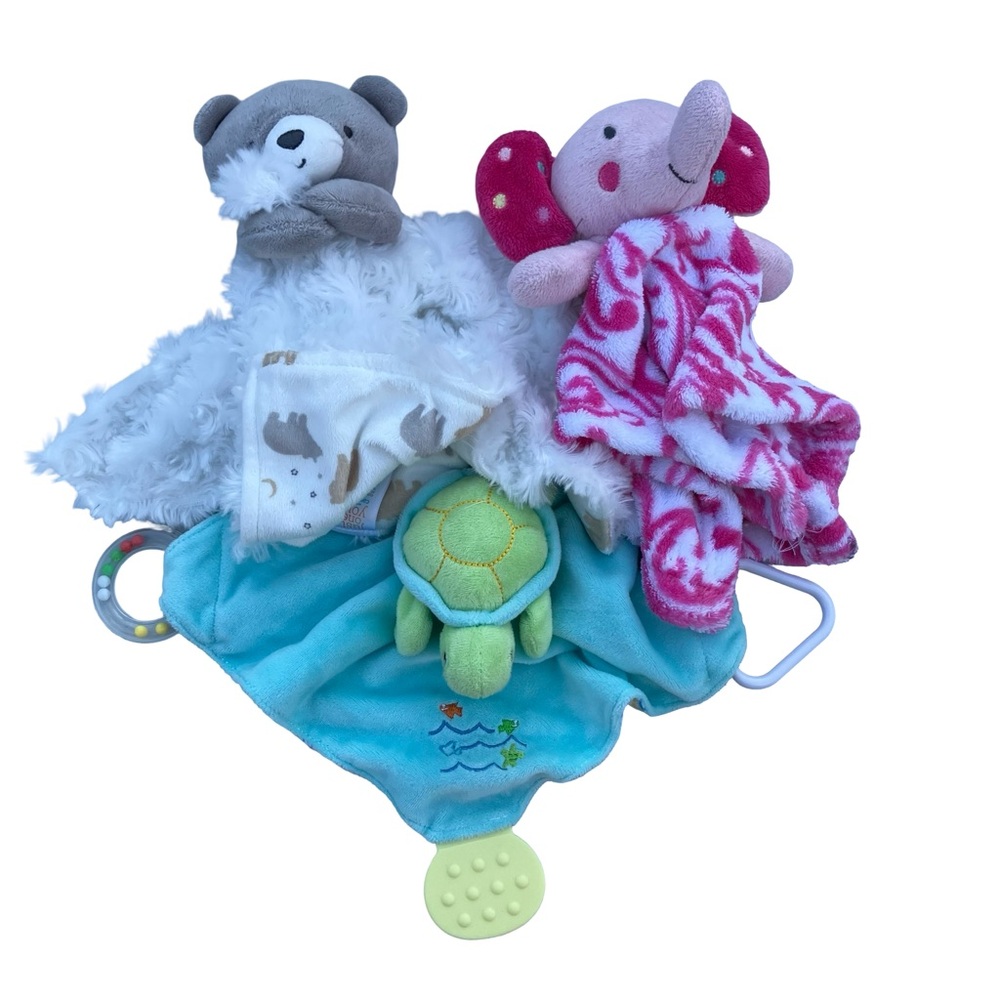 Set Of 3 Loveys Security Blankets Bear Elephant Turtle Carters Stephan Baby Toys